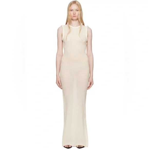 NEW Aya Muse Aura Ivory Cream Silk Wool Cashmere Sleeveless Dress Large - Picture 11 of 15